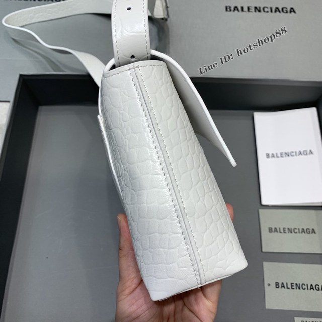 Balenciaga巴黎世家專櫃爆款小號鱷魚紋白色Hourglass沙漏包 fyj1815